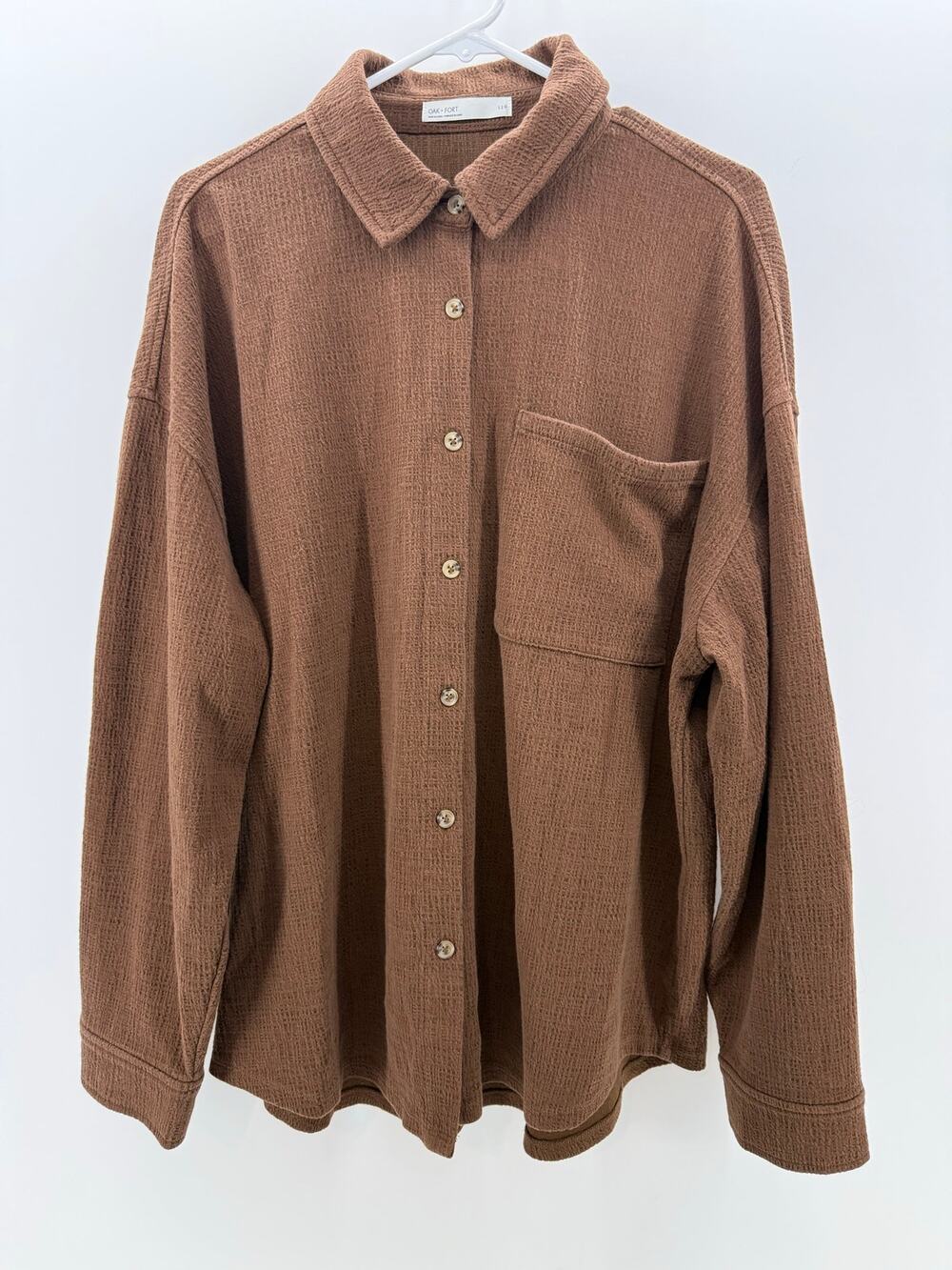 OAK + FORT Oversized Button-Up Brown Knit Shirt - size L